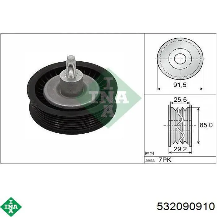 532 0909 10 INA polea inversión / guía, correa poli v