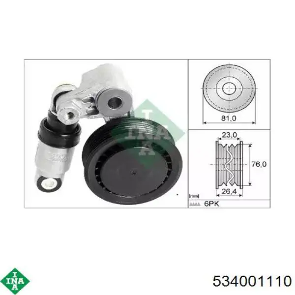 534 0011 10 INA tensor de correa, correa poli v