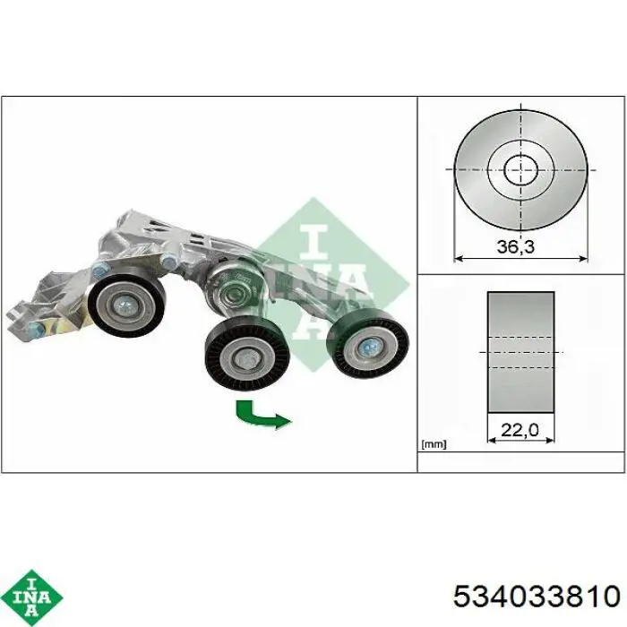 534 0338 10 INA tensor de correa, correa poli v