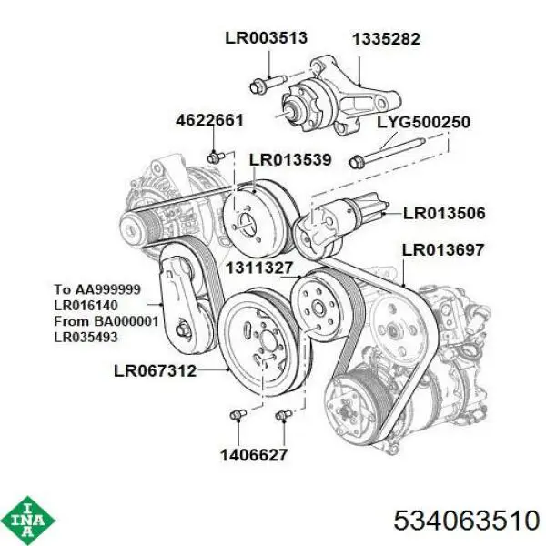 534 0635 10 INA tensor de correa, correa poli v