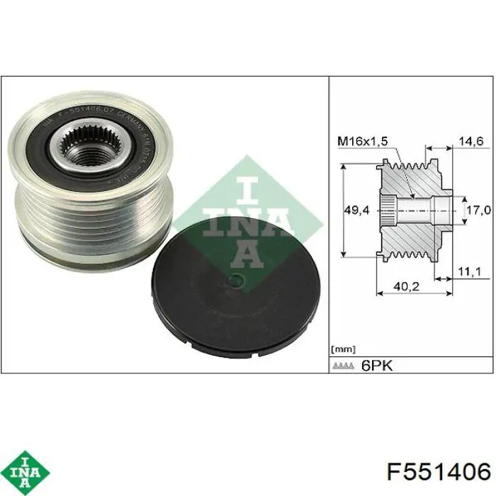 Polea alternador F551406 INA
