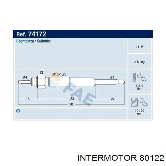 80122 Intermotor bujía de incandescencia