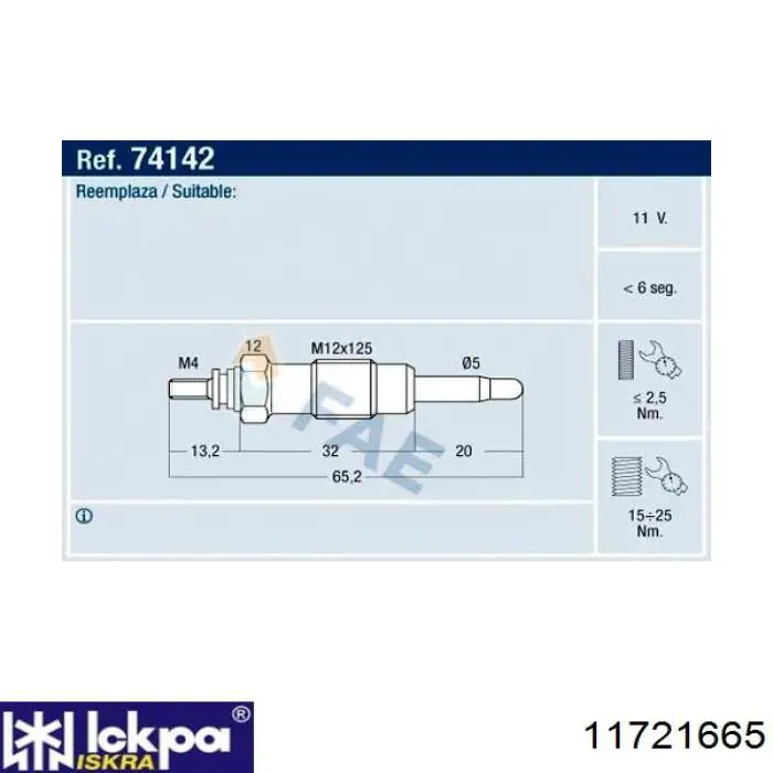 Bujías incandescentes Iskra 11721665 precio, desde 9,08 EUR