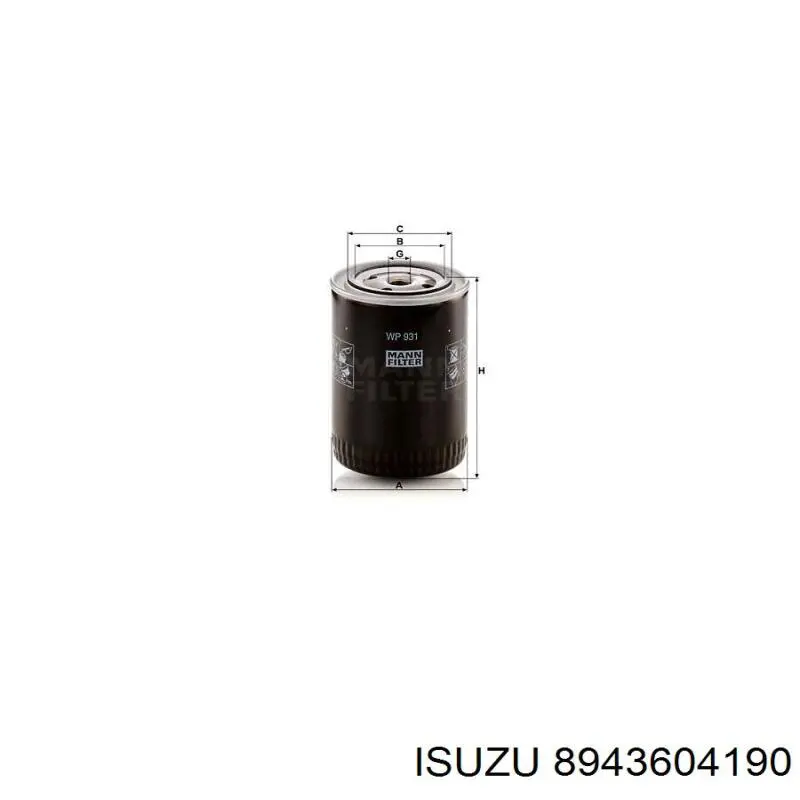 8943604190 Isuzu Filtro aceite