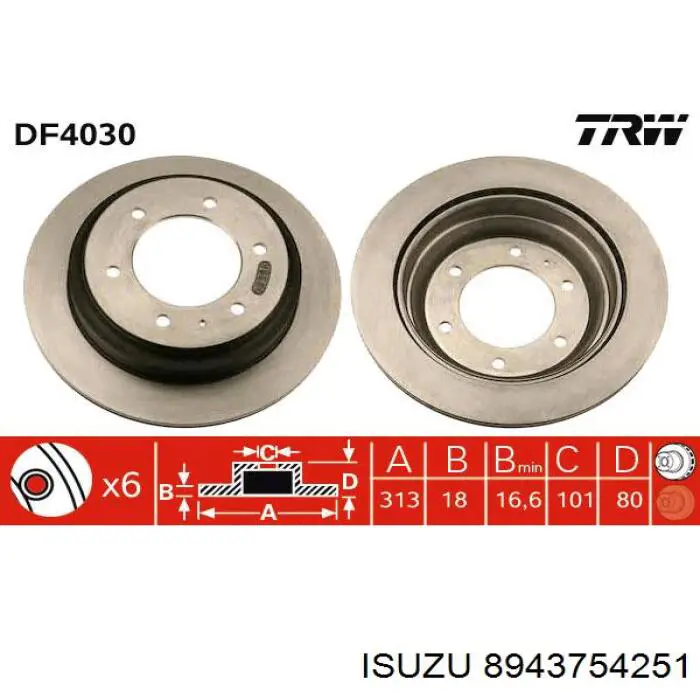 Disco de freno trasero 8943754251 Isuzu