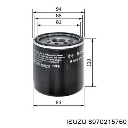 Filtro de aceite 8970215760 Isuzu