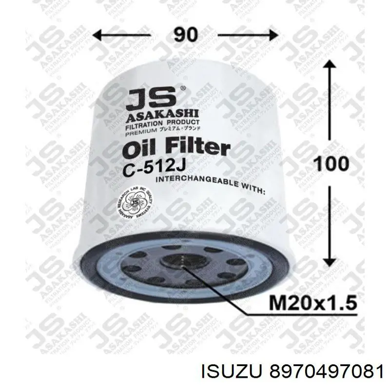 Filtro de aceite 8970497081 Isuzu