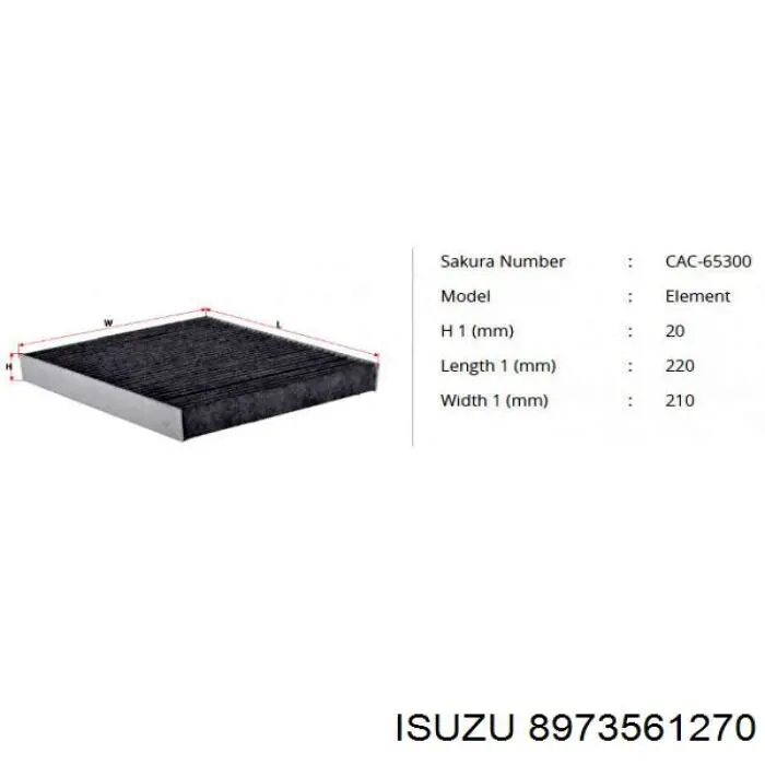 Filtro de cabina Isuzu 8973561270 precio, desde 5,76 EUR
