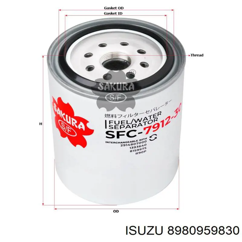 Filtro combustible Isuzu 8980959830 precio, desde 32,00 EUR