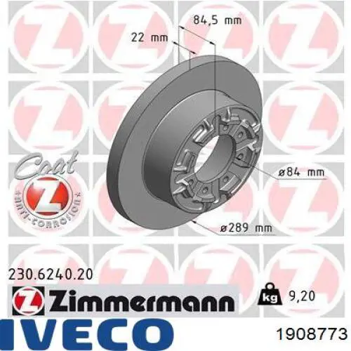 1908773 Iveco disco de freno trasero