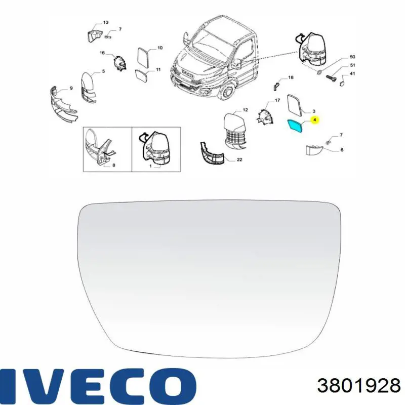 Cristal de espejo retrovisor exterior izquierdo Iveco 3801928 precio, desde 14,67 EUR