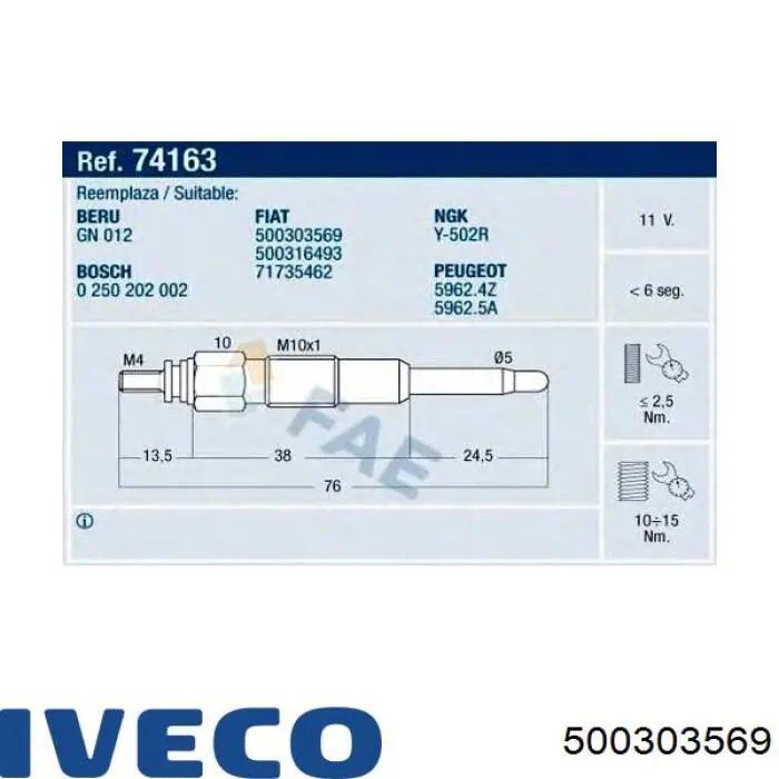 500303569 Iveco bujía de incandescencia