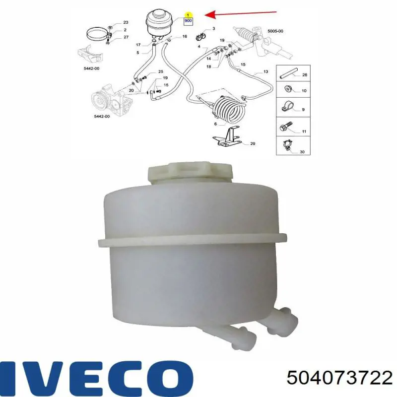 504073722 Iveco Depósito de bomba de dirección hidráulica