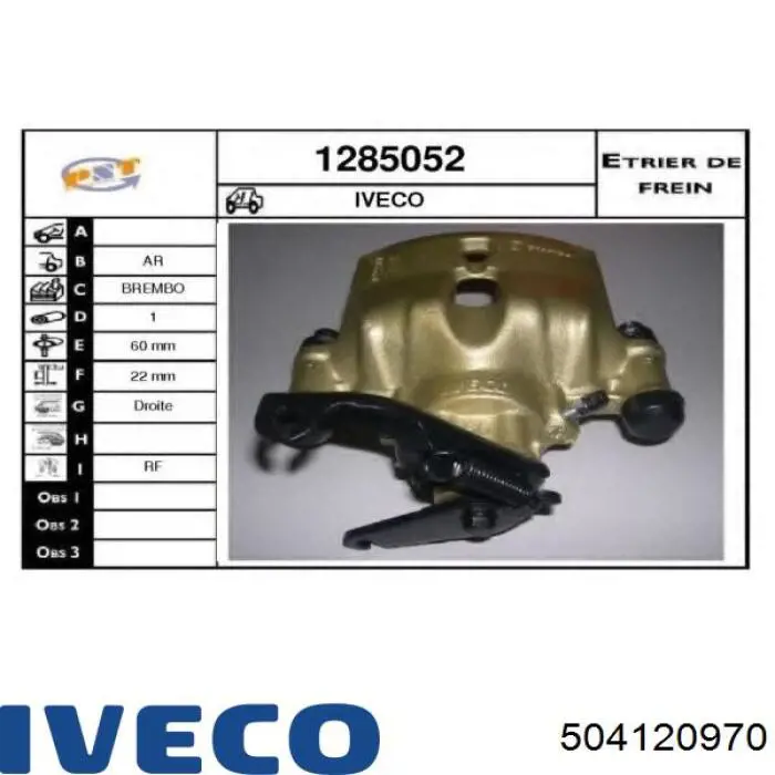 504120970 Iveco pinza de freno trasero derecho