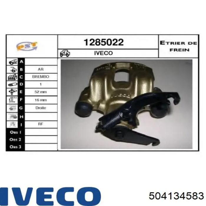 Pinza de freno delantera derecha Iveco 504134583 precio, desde 6,66 EUR