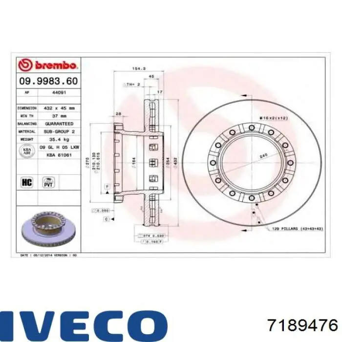 7189476 Iveco Freno de disco trasero