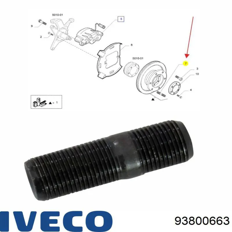 93800663 Iveco espárrago de rueda delantero