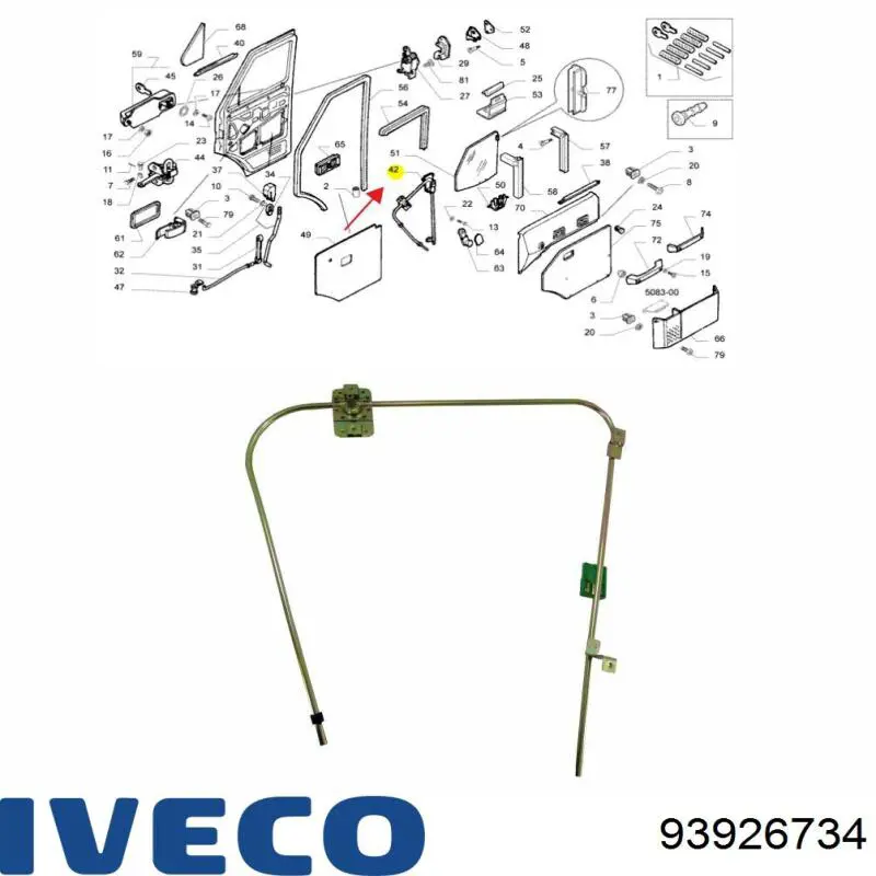 Mecanismo levanta, puerta delantera derecha para Iveco Daily I-II 