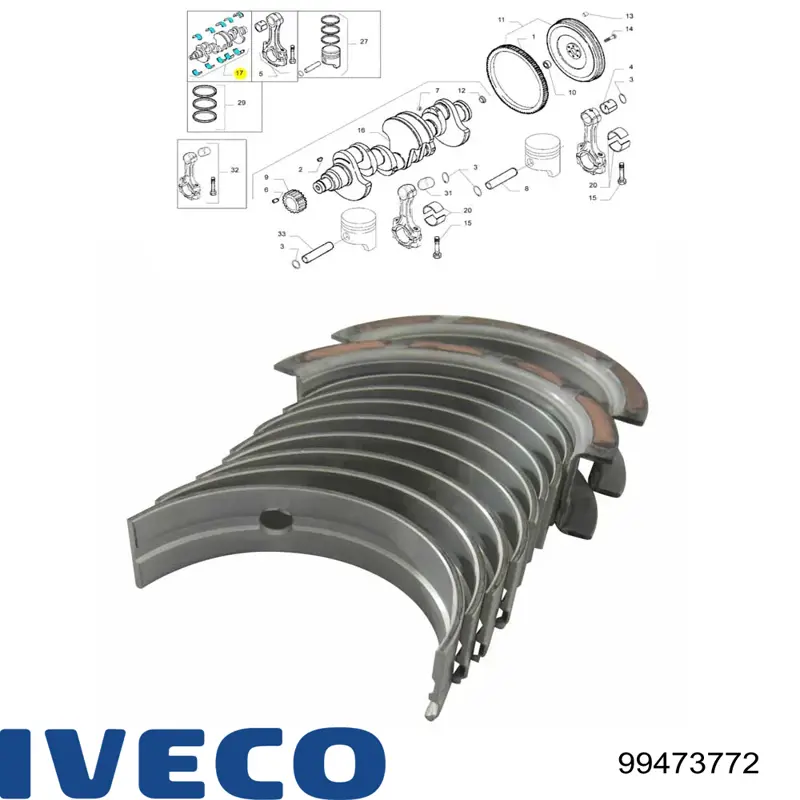 Comprar 99473772 Iveco Juego de cojinetes de cigüeñal, cota de reparación (+0,25 mm)