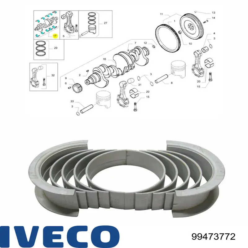 Juego de cojinetes de cigüeñal, cota de reparación (+0,25 mm) 99473772 Iveco