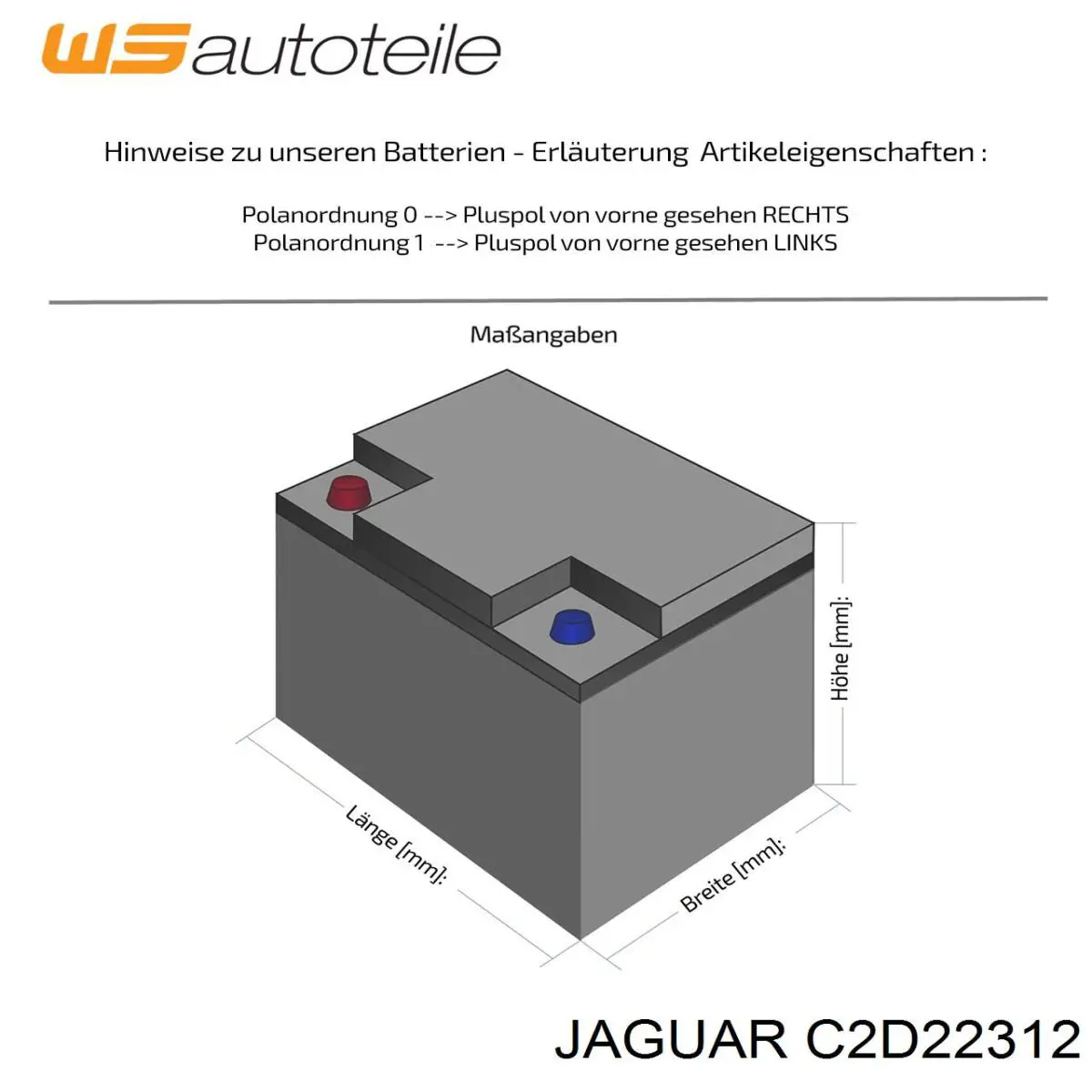 Batería de arranque Jaguar C2D22312 precio, desde 136,47 EUR
