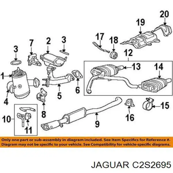 C2S2695 Jaguar junta, tubo de escape