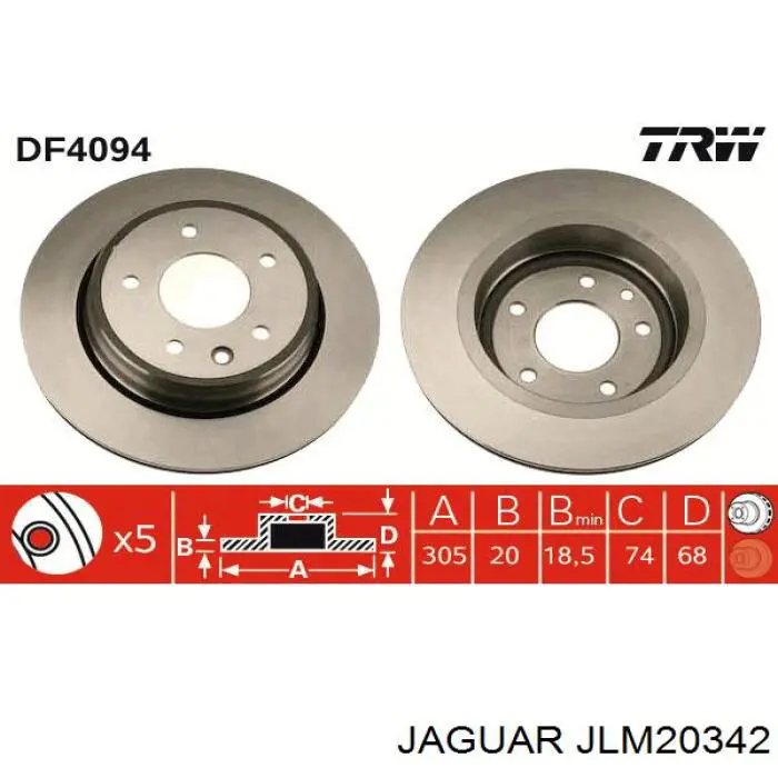 JLM20342 Jaguar disco de freno trasero