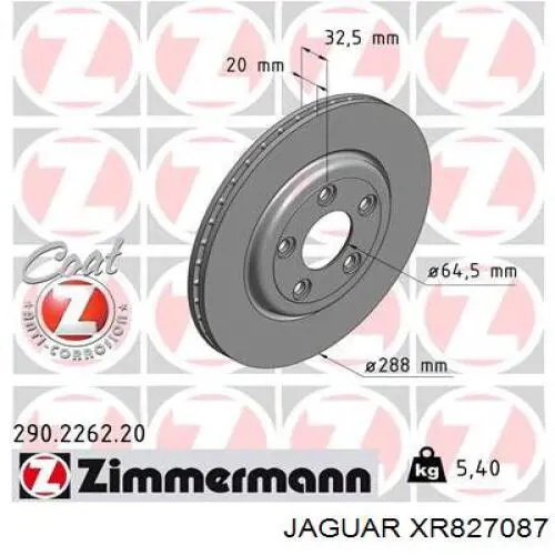 XR827087 Jaguar disco de freno trasero