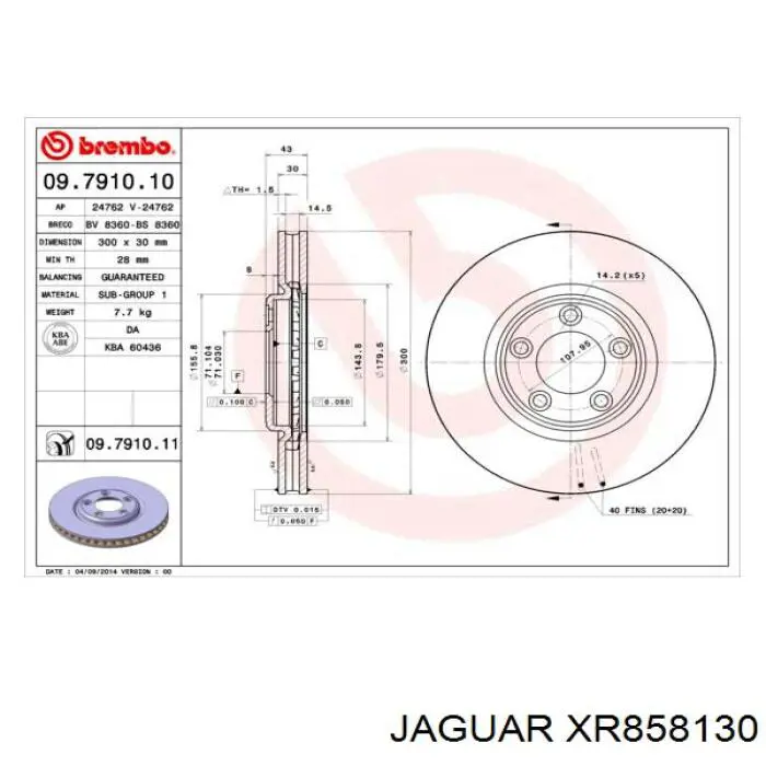 XR858130 Jaguar disco de freno delantero