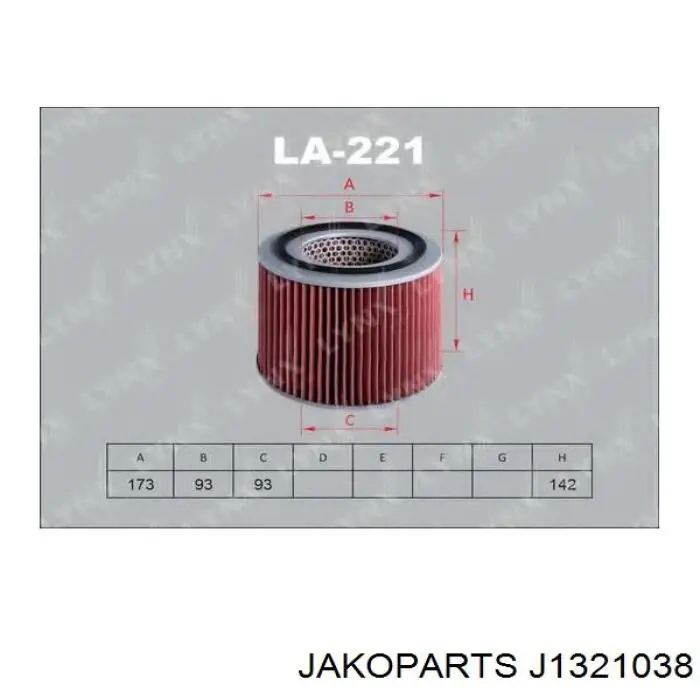 Filtro de aire J1321038 Jakoparts
