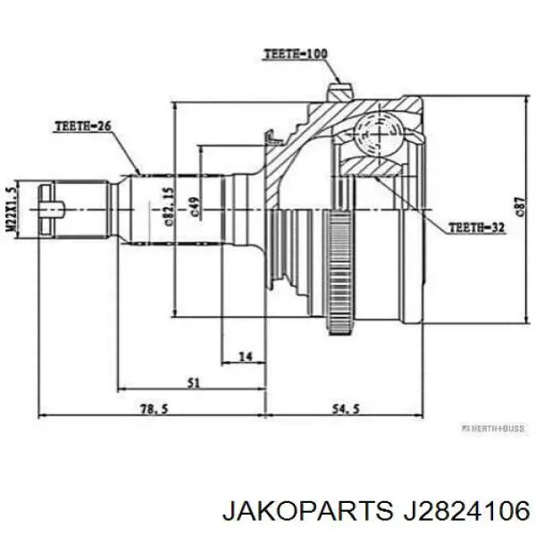 J2824106 Jakoparts junta homocinética exterior delantera derecha