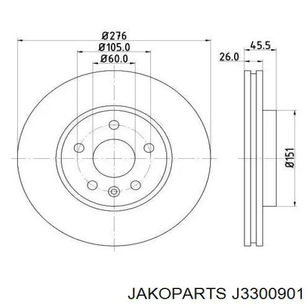 J3300901 Jakoparts disco de freno delantero