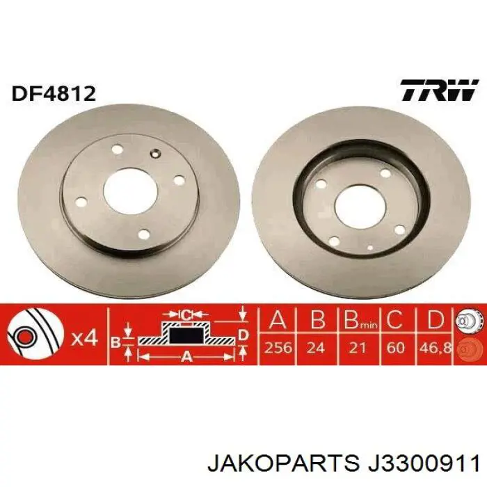 J3300911 Jakoparts disco de freno delantero