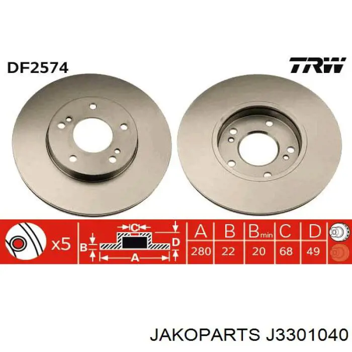 J3301040 Jakoparts disco de freno delantero