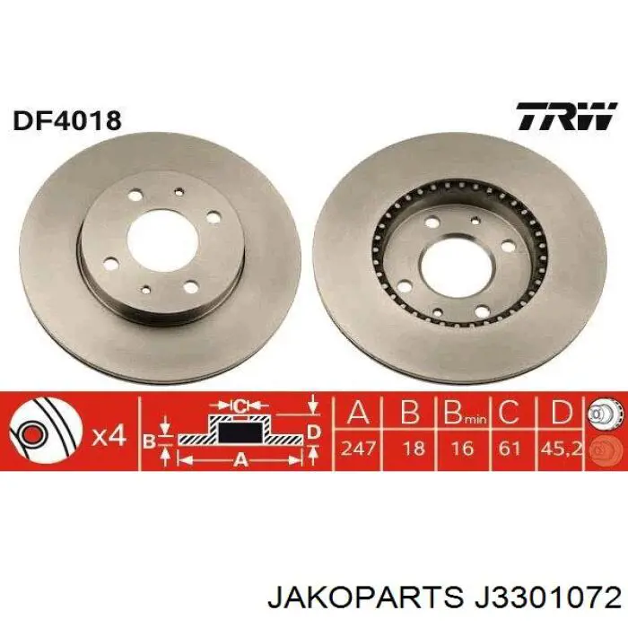 J3301072 Jakoparts freno de disco delantero