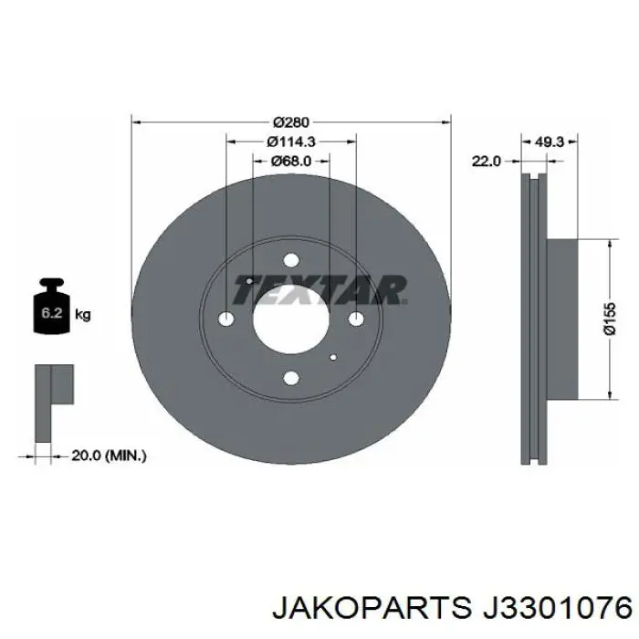 J3301076 Jakoparts freno de disco delantero