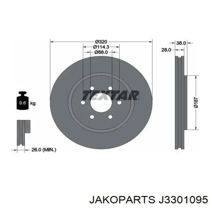 J3301095 Jakoparts disco de freno delantero