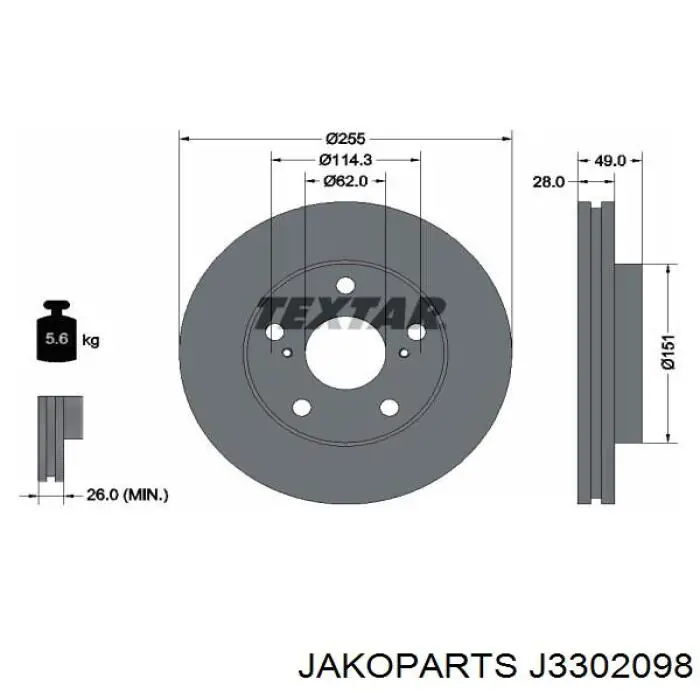 J3302098 Jakoparts disco de freno delantero