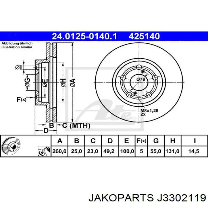 J3302119 Jakoparts disco de freno delantero