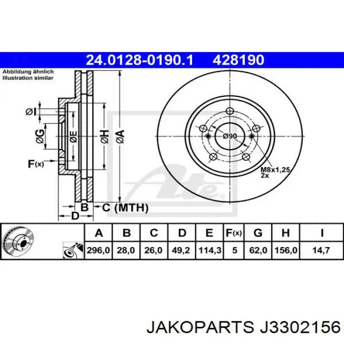 J3302156 Jakoparts disco de freno delantero