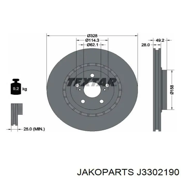 J3302190 Jakoparts disco de freno delantero