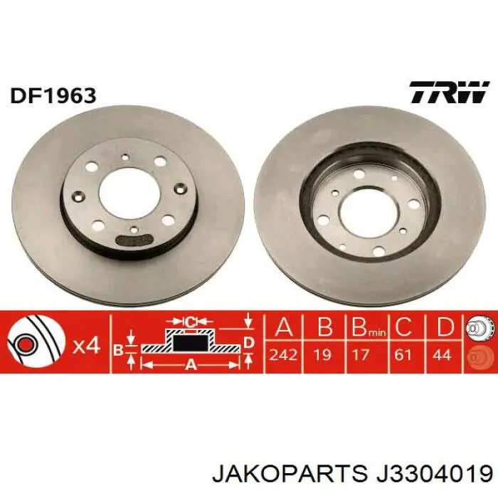 J3304019 Jakoparts disco de freno delantero