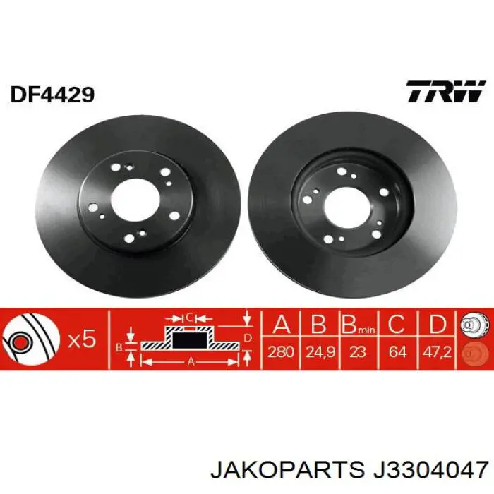 J3304047 Jakoparts disco de freno delantero