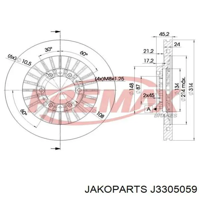 J3305059 Jakoparts freno de disco delantero