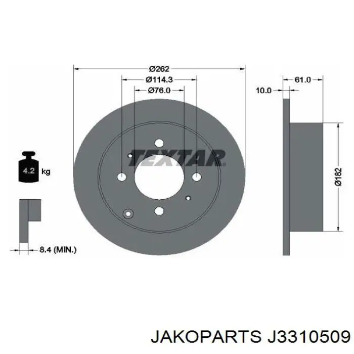 J3310509 Jakoparts disco de freno trasero