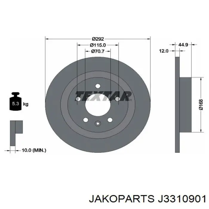 J3310901 Jakoparts disco de freno trasero