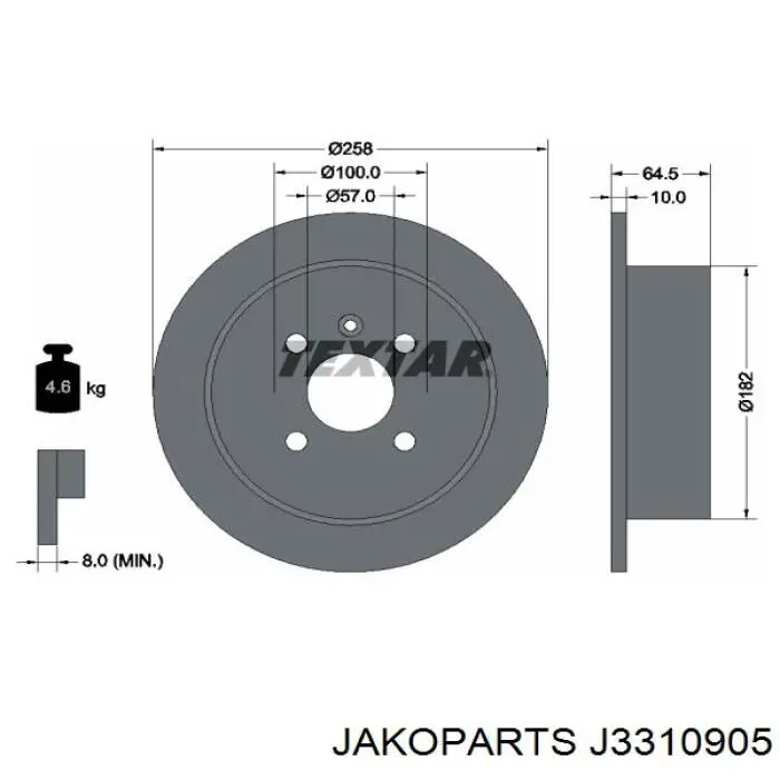 J3310905 Jakoparts disco de freno trasero