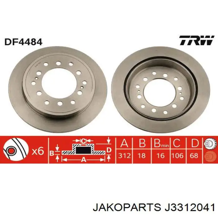 Disco de freno trasero Jakoparts J3312041 precio, desde 46,46 EUR