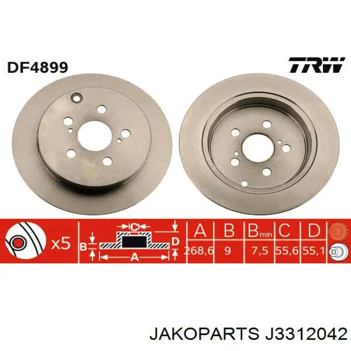 J3312042 Jakoparts disco de freno trasero