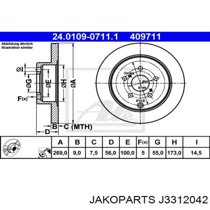 Disco de freno trasero Toyota Prius NHW20